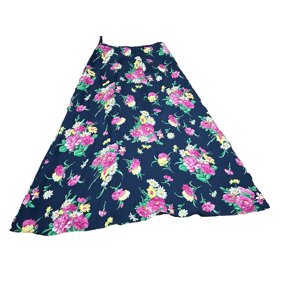Lauren‎ Ralph Lauren Women's Lined Silk Maxi Skirt in Navy Blue Floral Size 4P
